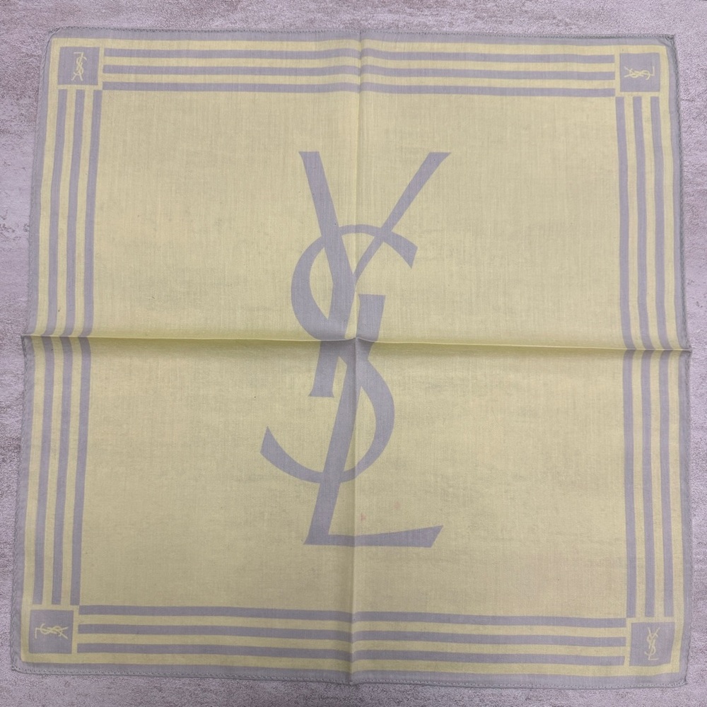 Yves Saint Laurent Pale Yellow Logo vintage handkerchief cotton